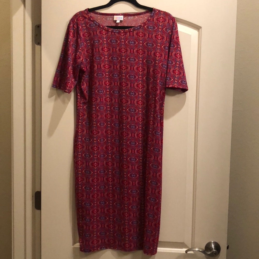Red white & blue patterned LulaRoe Julia dress